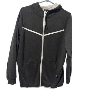 Pony Hoodie Men Medium Gray Sweatshirt Full Zip Up Drawstring Heavyweight Casual